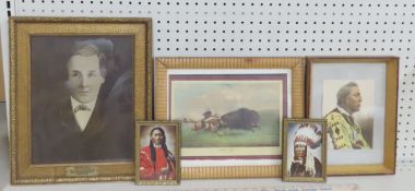 4 Americana Indian Art Prints & Missionary Drawing