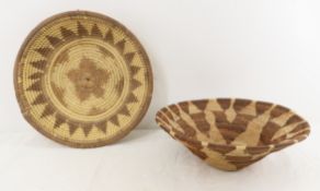 2 West African Hand Woven Wicker Baskets