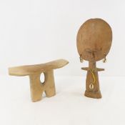Hand Carved Wood African Headrest & Fertility Doll