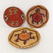 Arizona Hopi Indian Shallow Coil Baskets- 2 turtle