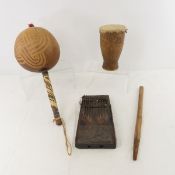 African Bjembe Drum, Gourd Rattle & Kalimba