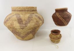 3 American Indian Hand Woven Wicker Baskets