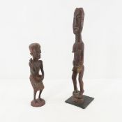 2 Hand Carved Wood Tribal Figures, Male & Female