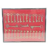 Collection of 25+ Skeleton Keys in Display Case
