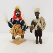 Hand Carved Wood African Warrior & Medicine Man
