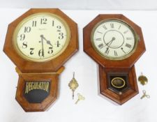 2 Vintage Octagon Regulator Wall Clocks, Ingraham
