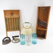 Vintage Cabbage Shredder, Washboard, Irons & more