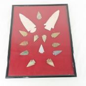 14 Modern Stone Points in Frame, Age Unknown
