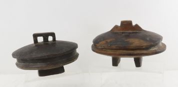 2 Zambian, Lozi Hand Carved Lidded Wood Bowls
