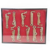 Framed Display of 10 Scandinavian Gate Latches