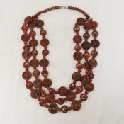Tri-Color Chinese Bakelite & Amber Necklace