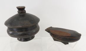 2 Zambian, Lozi Hand Carved Lidded Wood Bowls