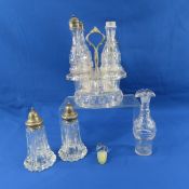 Antique Clear Glass Cruet Set in Caddy & more