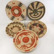 5 Southwest American Indian Hand Woven Baskets