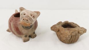2 Mayan Figural Clay Vessels