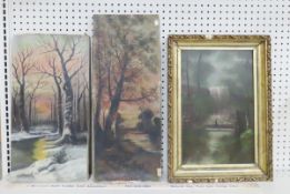 2 Antique Oil Paintings & 1 Textured Print- Framed