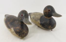 2 Vintage Hand Carved Duck Decoys, Glass Eyes
