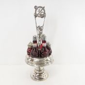 Antique Ruby Red Cut Crystal Cruet Set in Caddy