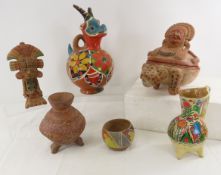Central American Indian Clay Flute & Pots