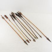 6 American Indian Stone Tip Arrows & 2 Metal