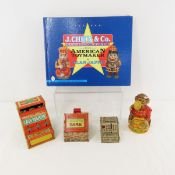 4 Vintage Tin Litho J. Chein Banks, Book & more