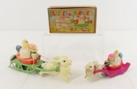 2 Vintage Easter Bunny Sleigh Friction Toys, Japan