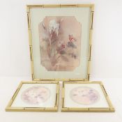 3 Framed L. Gaydos Prints, Butterfly & Iris Flower