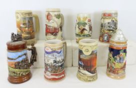 8 Collectible Ceramic Beer Steins