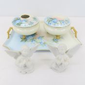 Antique Bavarian Porcelain Blue Floral Dresser Set