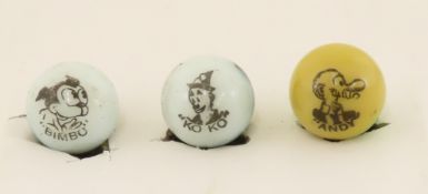 3 Peltier Comic Marbles Bimbo, Ko Ko, & Andy