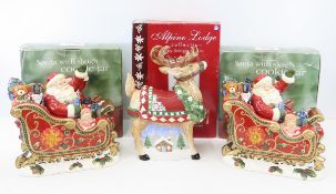 3 Christmas Theme Ceramic Cookie Jars in Boxes