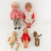 2 Schildkrot-Puppen & 3 Other Vintage Dolls