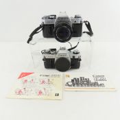 2 Canon AE-1 35mm Film Cameras & 50mm f/1.8 Lens