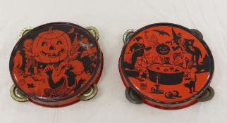 2 J Chein Tin Halloween Tambourine Noisemakers