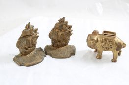 Antique Elephant Bank & Sailing Ship Bookends
