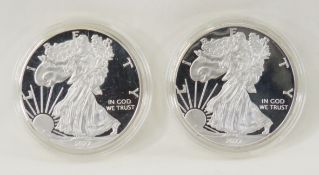 2 BU 2022 American Silver Eagles in capsules