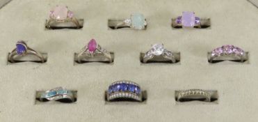 10 Signed Sterling & Semi-Precious Stone Rings