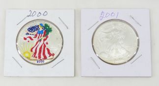 2000 Colorized & 2001 American Silver Eagles