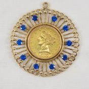 1887 $5 Gold Liberty in 14k gold pendant