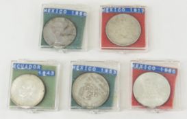 4 Mexico Silver Pesos 1866, 1913, 1953, 1960