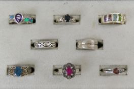 8 Sterling Silver & Semi-Precious Stone Rings