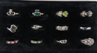 12 Sterling & Semi-Precious Stone Rings