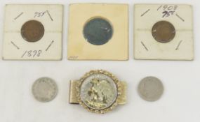 Mixed US Coins, some silver. Barber Quarter, IH 1c