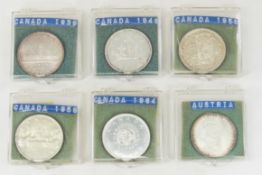 Canada 1939, 1949, 1958, 1959, 1964 Silver Dollars