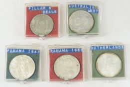 4 Large Silver Coins Panama, Australia, Netherland