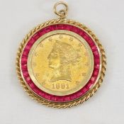 1881 $10 Gold Liberty in 14k pendant