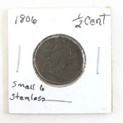 1806 Draped Bust Half Cent, Small 6, No Stems