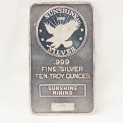 1982 Sunshine Mining 10ozt .999 Silver Bar