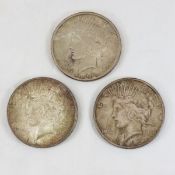 3 1922 Peace Silver Dollars 2-S & 1-D