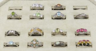 14 Signed Sterling & Semi-Precious Stone Rings
